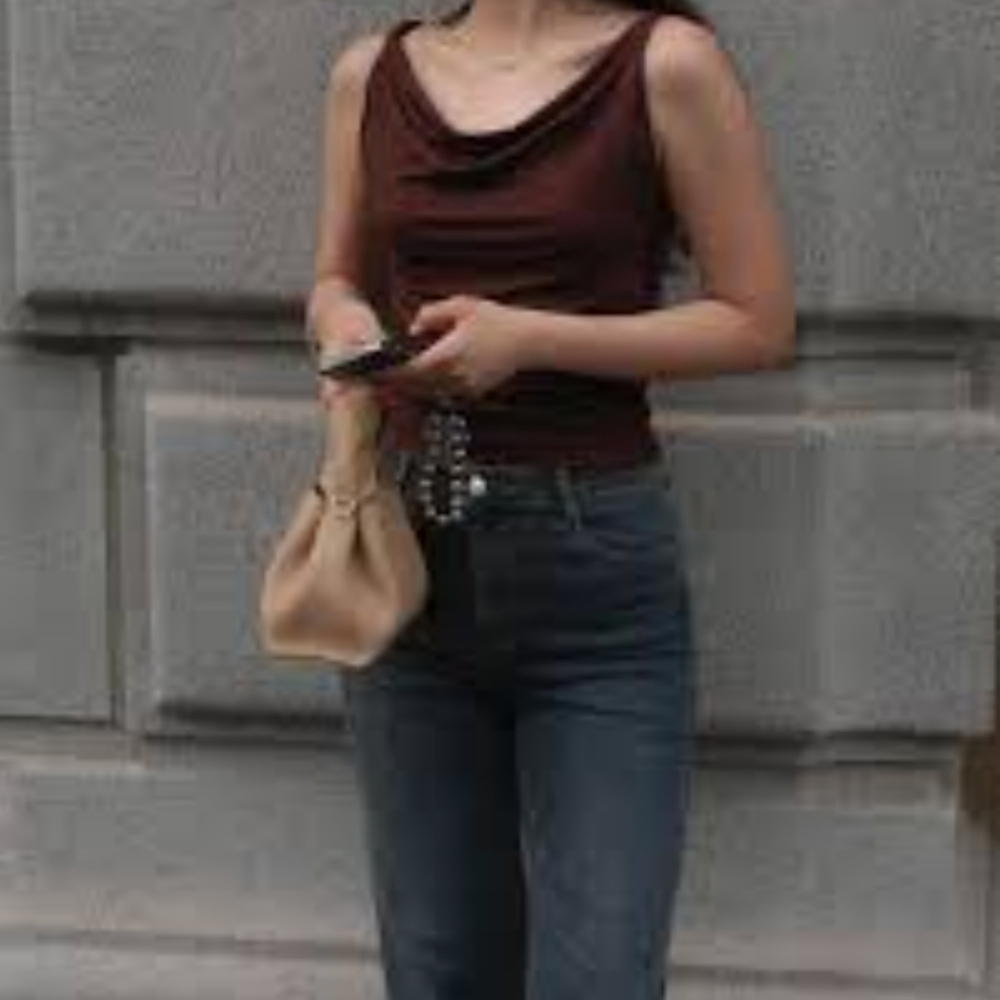 Brown draped cowl neck sleeveless top Size Medium